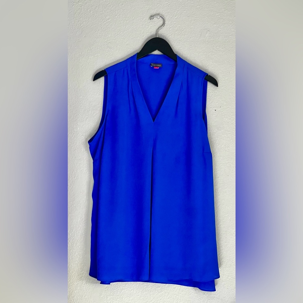 Vince Camuto top Royal blue V Neck with Pleats Slightly High Low top